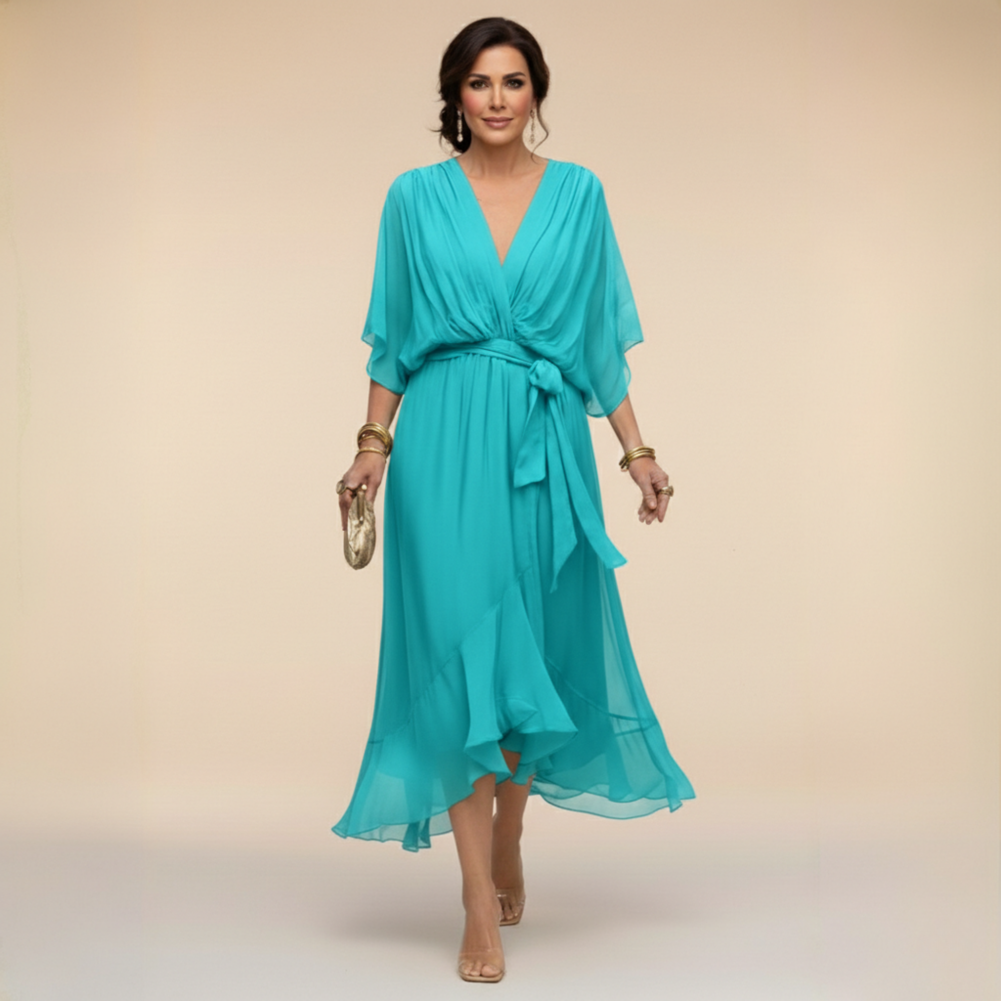 Monica | Vestito in chiffon con scollo a V