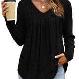 Helle™ | Let strikbluse med V-hals
