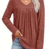 Helle™ | Let strikbluse med V-hals