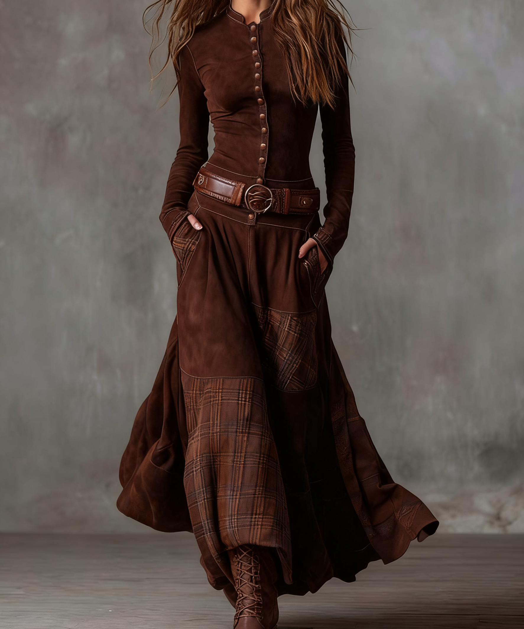 Eerika | Maksimittainen mokkanahkamekko vyöllä