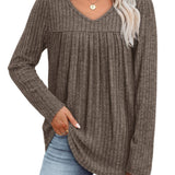 Helle™ | Let strikbluse med V-hals