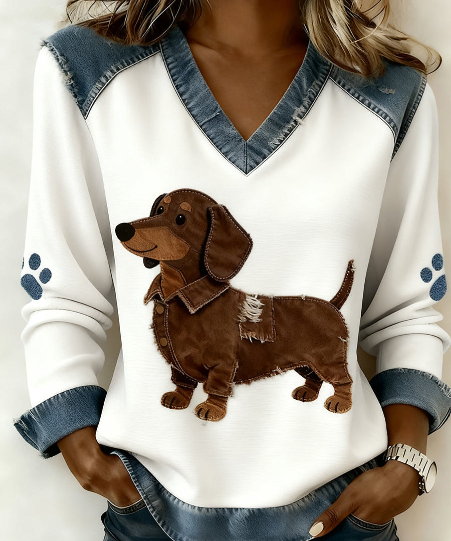 Paloma™ | V-aukkoinen paita koirakuviolla